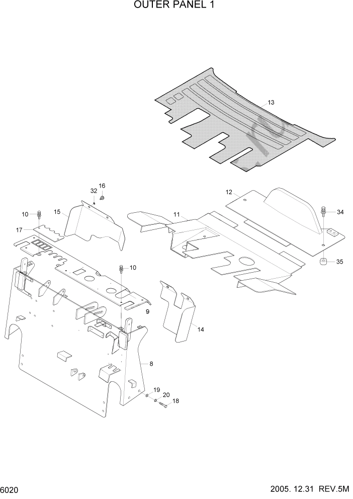 Схема запчастей Hyundai HLF15/HLF18C-5 - PAGE 6020 OUTER PANEL 1 СТРУКТУРА