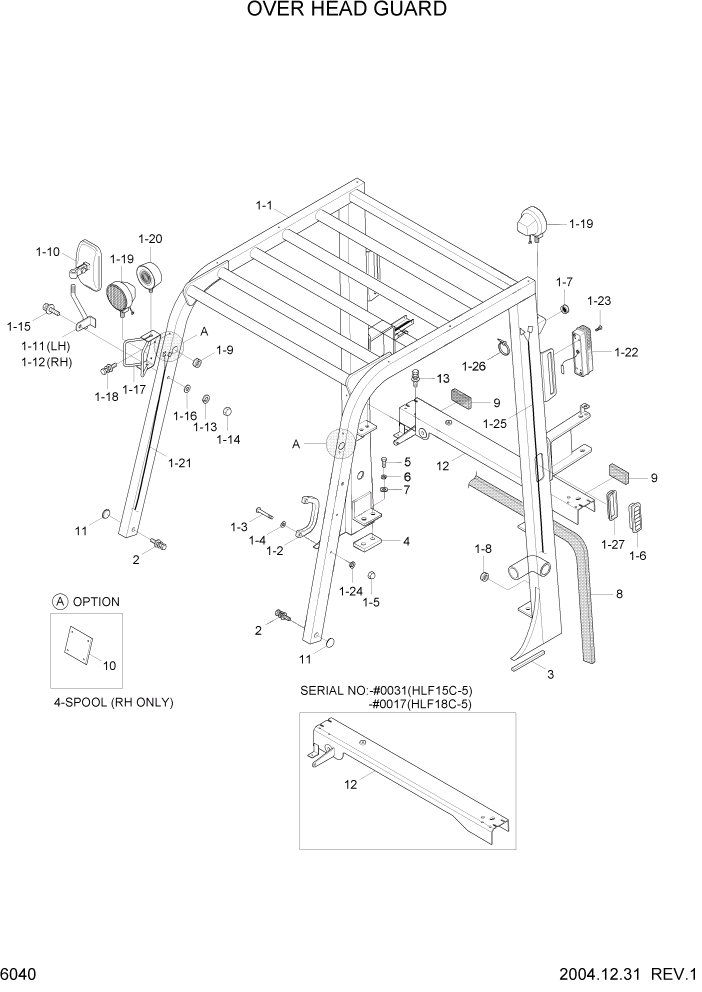 Схема запчастей Hyundai HLF15/HLF18C-5 - PAGE 6040 OVER HEAD GUARD СТРУКТУРА