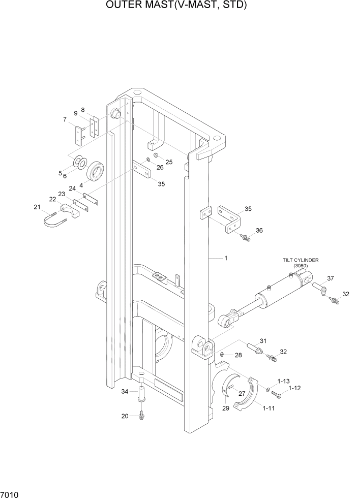 Схема запчастей Hyundai HLF15/HLF18C-5 - PAGE 7010 OUTER MAST(V-MAST, STD) РАБОЧЕЕ ОБОРУДОВАНИЕ