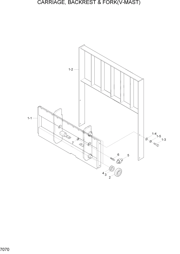 Схема запчастей Hyundai HLF15/HLF18C-5 - PAGE 7070 CARRIAGE, BACKREST & FORK(V-MAST) РАБОЧЕЕ ОБОРУДОВАНИЕ