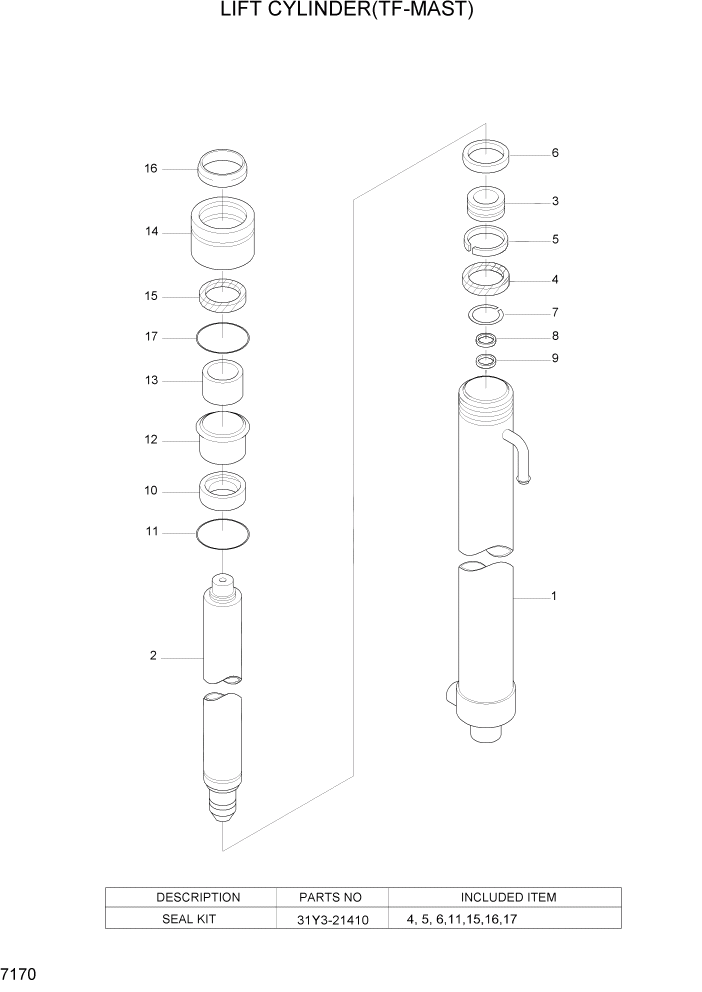 Схема запчастей Hyundai HLF15/HLF18C-5 - PAGE 7170 LIFT CYLINDER(TF-MAST) РАБОЧЕЕ ОБОРУДОВАНИЕ