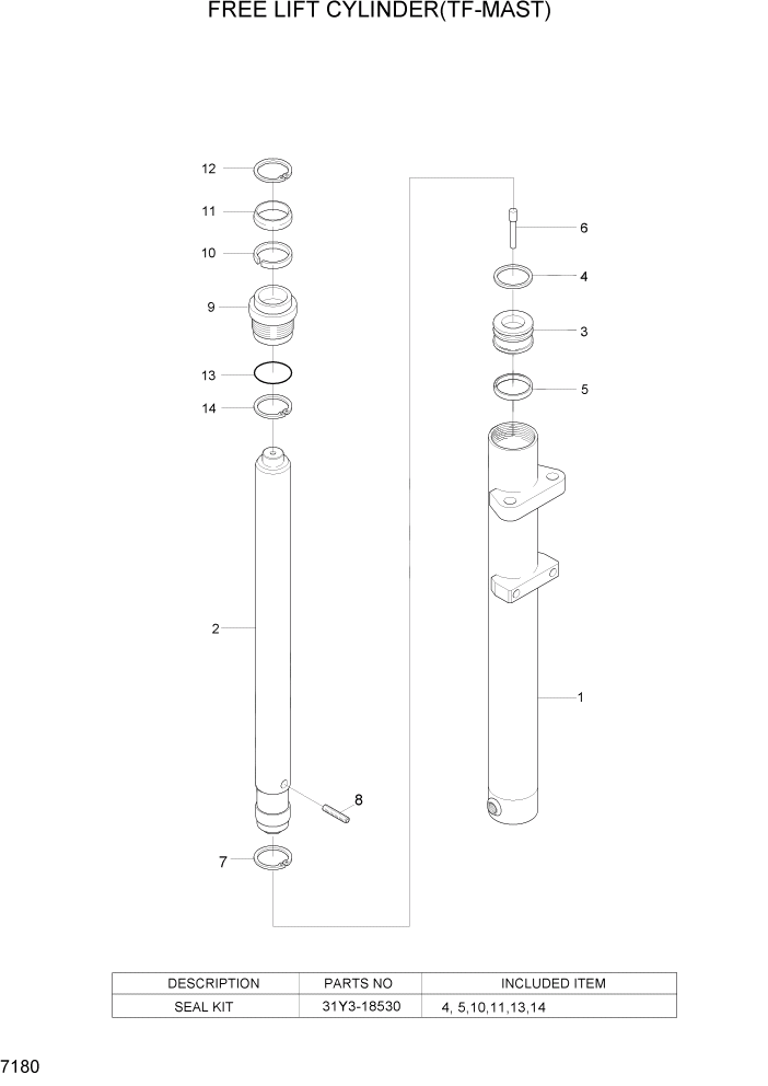 Схема запчастей Hyundai HLF15/HLF18C-5 - PAGE 7180 FREE LIFT CYLINDER(TF-MAST) РАБОЧЕЕ ОБОРУДОВАНИЕ