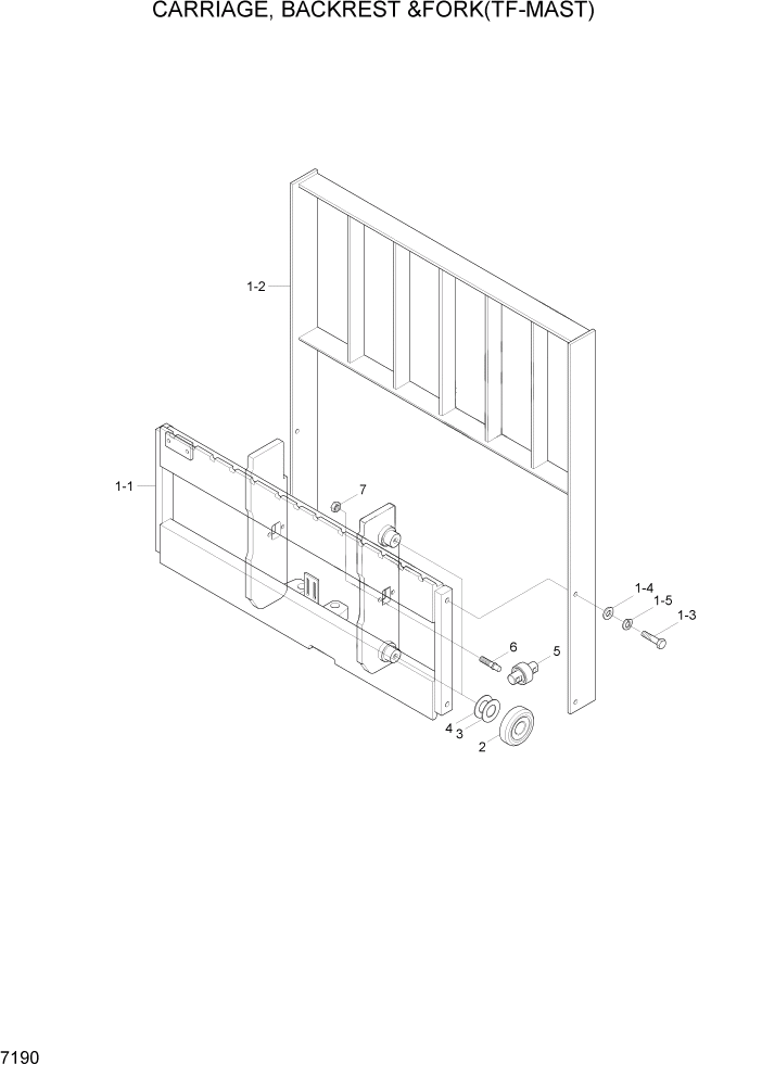 Схема запчастей Hyundai HLF15/HLF18C-5 - PAGE 7190 CARRIAGE,BACKREST & FORK(TF-MAST) РАБОЧЕЕ ОБОРУДОВАНИЕ