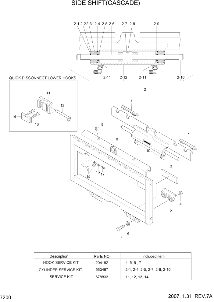 Схема запчастей Hyundai HLF15/HLF18C-5 - PAGE 7200 SIDE SHIFT(CASCADE) РАБОЧЕЕ ОБОРУДОВАНИЕ