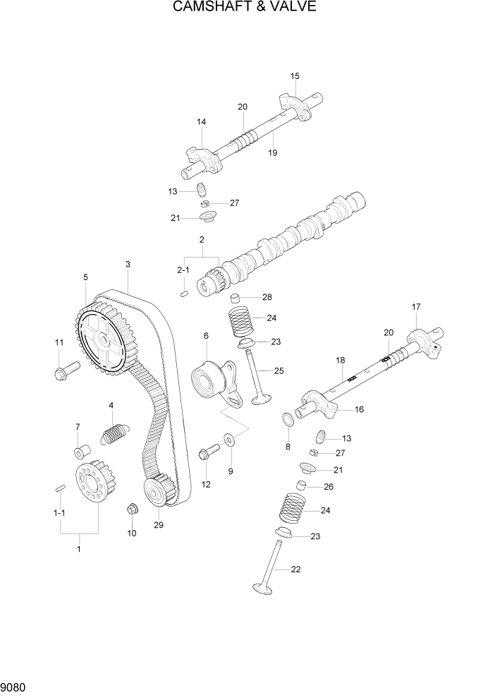 Схема запчастей Hyundai HLF15/HLF18C-5 - PAGE 9080 CAMSHAFT & VALVE ДВИГАТЕЛЬ БАЗА