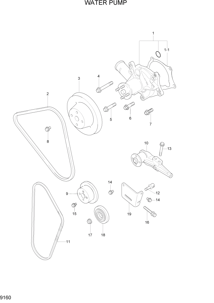 Схема запчастей Hyundai HLF15/HLF18C-5 - PAGE 9160 WATER PUMP ДВИГАТЕЛЬ БАЗА