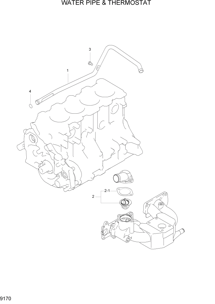 Схема запчастей Hyundai HLF15/HLF18C-5 - PAGE 9170 WATER PIPE & THERMOSTAT ДВИГАТЕЛЬ БАЗА