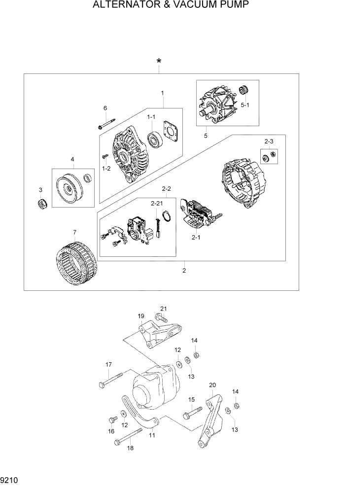 Схема запчастей Hyundai HLF15/HLF18C-5 - PAGE 9210 ALTERNATOR & VACUUM PUMP ДВИГАТЕЛЬ БАЗА