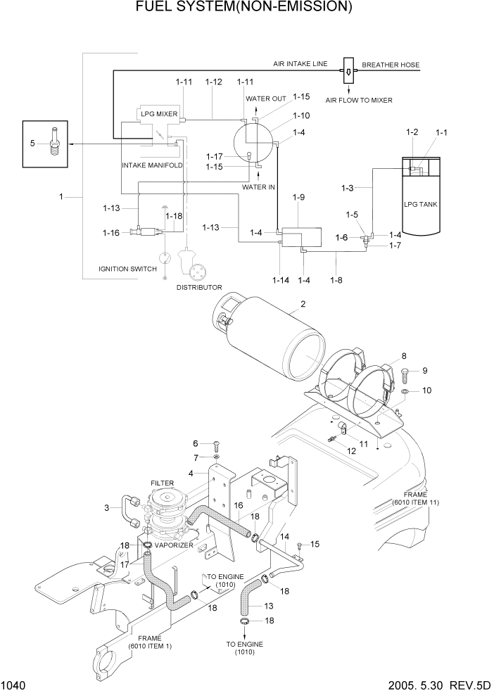 Схема запчастей Hyundai HLF20/HLF25/HLF30-5 - PAGE 1040 FUEL SYSTEM(NON-EMISSION) СИСТЕМА ДВИГАТЕЛЯ