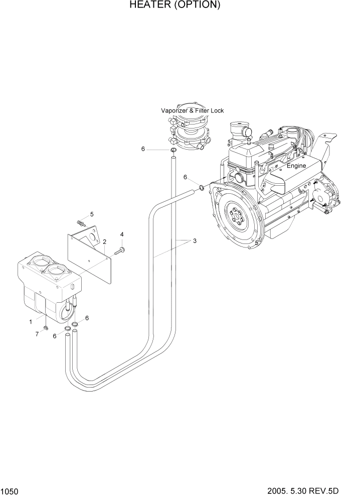 Схема запчастей Hyundai HLF20/HLF25/HLF30-5 - PAGE 1050 HEATER(OPTION) СИСТЕМА ДВИГАТЕЛЯ