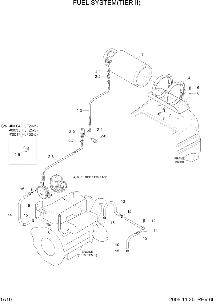 Схема запчастей Hyundai HLF20/HLF25/HLF30-5 - PAGE 1A10 FUEL SYSTEM(TIER II) СИСТЕМА ДВИГАТЕЛЯ