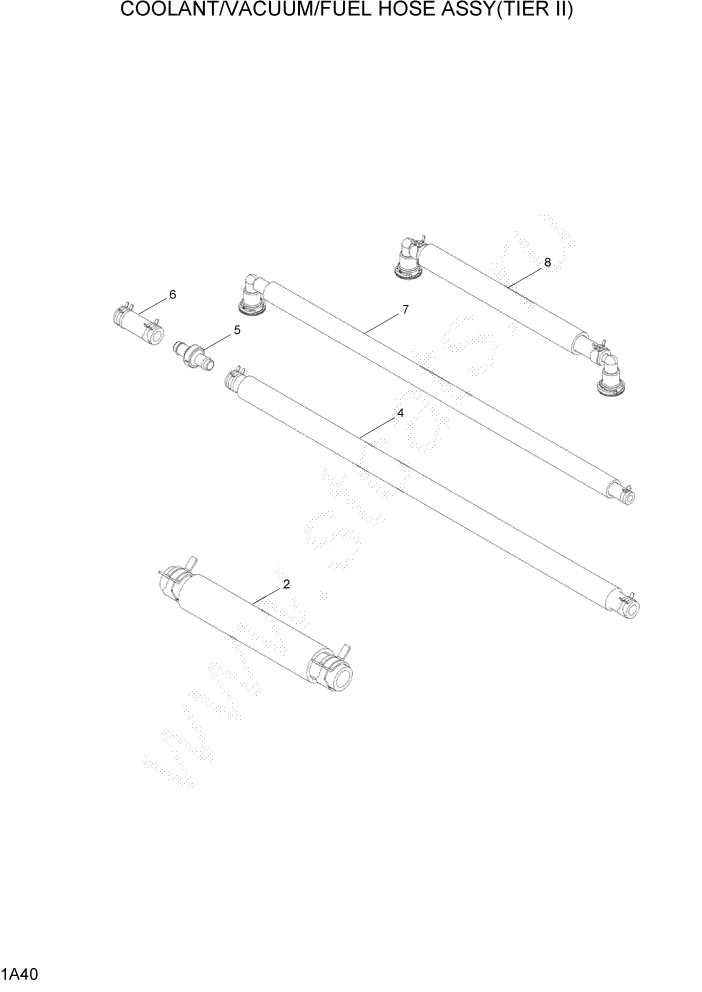 Схема запчастей Hyundai HLF20/HLF25/HLF30-5 - PAGE 1A40 COOLANT/VACUUM/FUEL HOSE ASSY(TIER II) СИСТЕМА ДВИГАТЕЛЯ