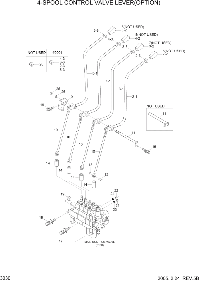 Схема запчастей Hyundai HLF20/HLF25/HLF30-5 - PAGE 3030 4-SPOOL CONTROL VALVE LEVER(OPTION) ГИДРАВЛИЧЕСКАЯ СИСТЕМА