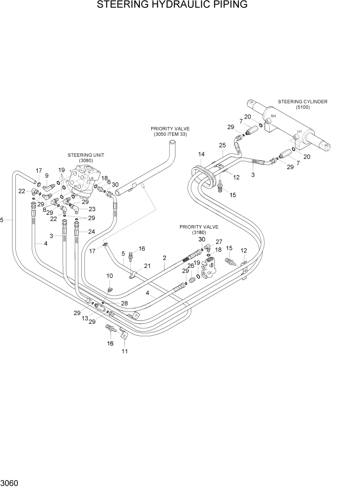 Схема запчастей Hyundai HLF20/HLF25/HLF30-5 - PAGE 3060 STEERING HYDRAULIC PIPING ГИДРАВЛИЧЕСКАЯ СИСТЕМА