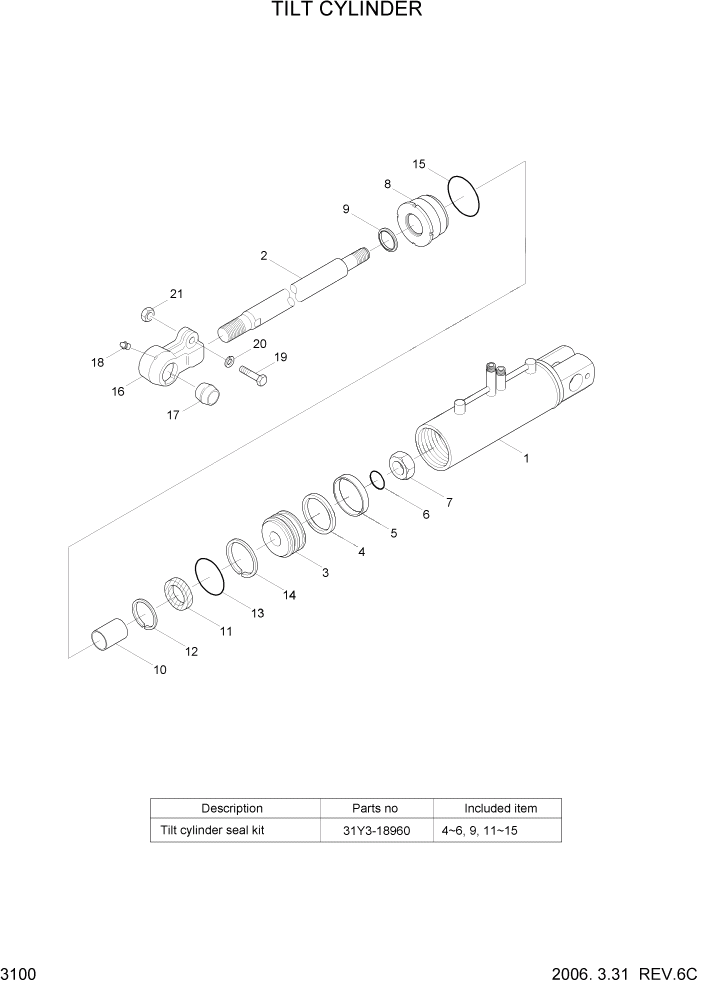 Схема запчастей Hyundai HLF20/HLF25/HLF30-5 - PAGE 3100 TILT CYLINDER ГИДРАВЛИЧЕСКАЯ СИСТЕМА