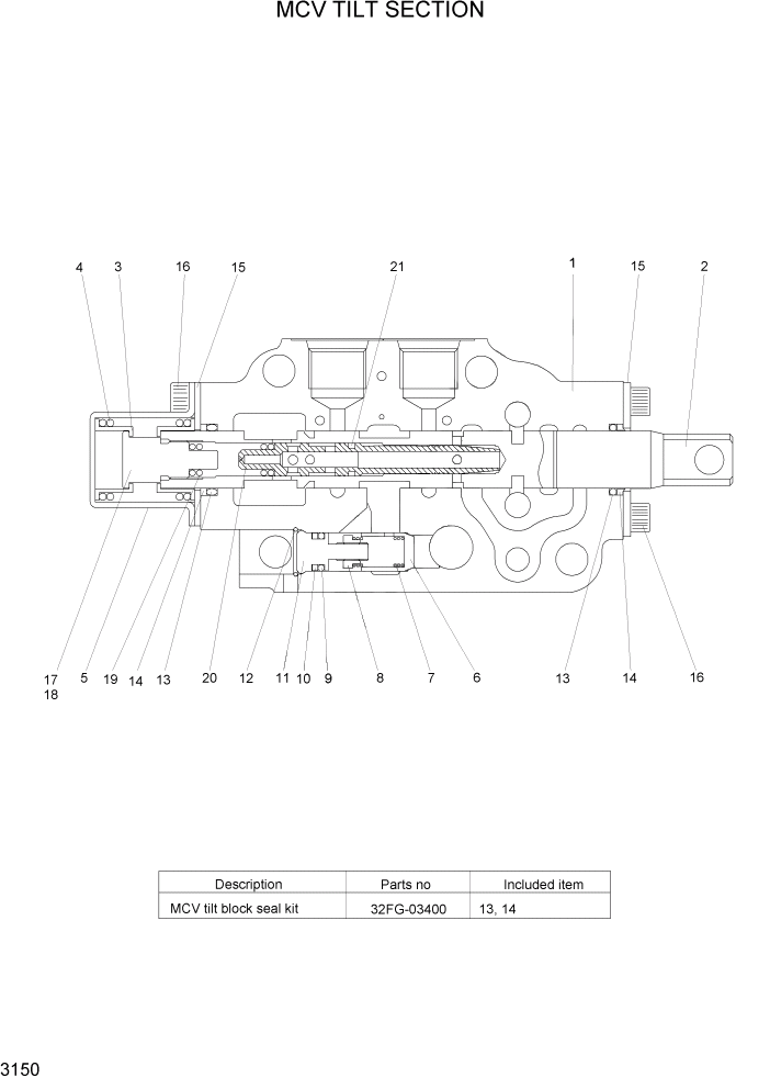 Схема запчастей Hyundai HLF20/HLF25/HLF30-5 - PAGE 3150 MCV TILT SECTION ГИДРАВЛИЧЕСКАЯ СИСТЕМА