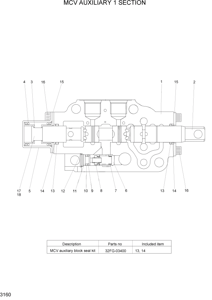 Схема запчастей Hyundai HLF20/HLF25/HLF30-5 - PAGE 3160 MCV AUXILIARY 1 SECTION ГИДРАВЛИЧЕСКАЯ СИСТЕМА