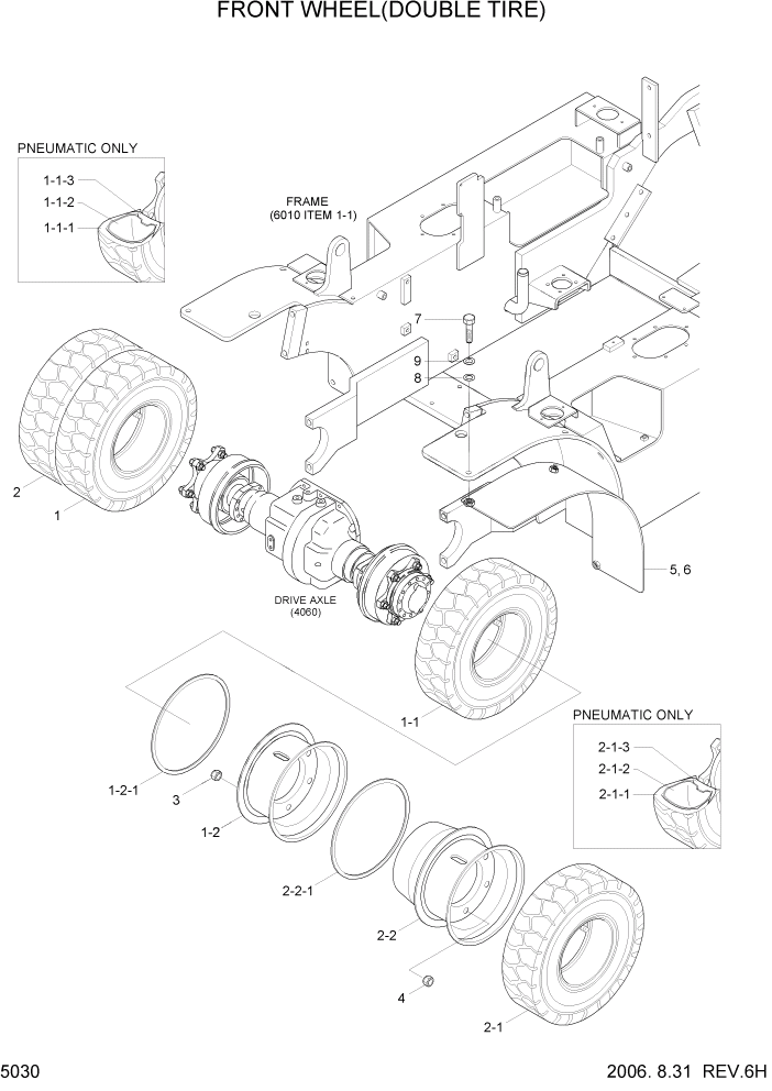 Схема запчастей Hyundai HLF20/HLF25/HLF30-5 - PAGE 5030 FRONT WHEEL(DOUBLE TIRE) СИСТЕМА УПРАВЛЕНИЯ