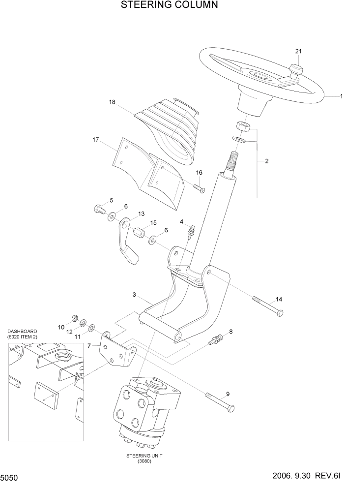 Схема запчастей Hyundai HLF20/HLF25/HLF30-5 - PAGE 5050 STEERING COLUMN СИСТЕМА УПРАВЛЕНИЯ