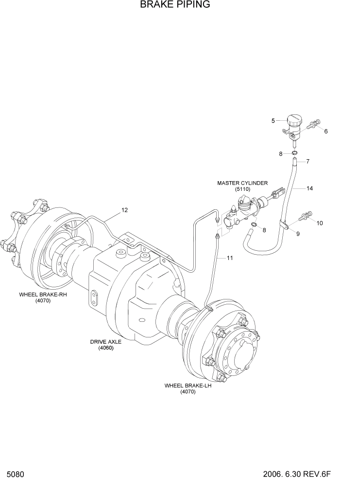 Схема запчастей Hyundai HLF20/HLF25/HLF30-5 - PAGE 5080 BRAKE PIPING СИСТЕМА УПРАВЛЕНИЯ