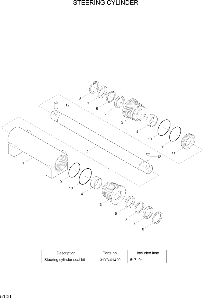 Схема запчастей Hyundai HLF20/HLF25/HLF30-5 - PAGE 5100 STEERING CYLINDER СИСТЕМА УПРАВЛЕНИЯ