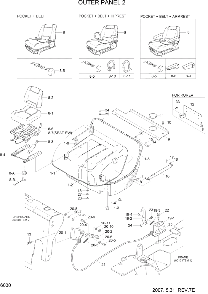 Схема запчастей Hyundai HLF20/HLF25/HLF30-5 - PAGE 6030 OUTER PANEL 2 СТРУКТУРА