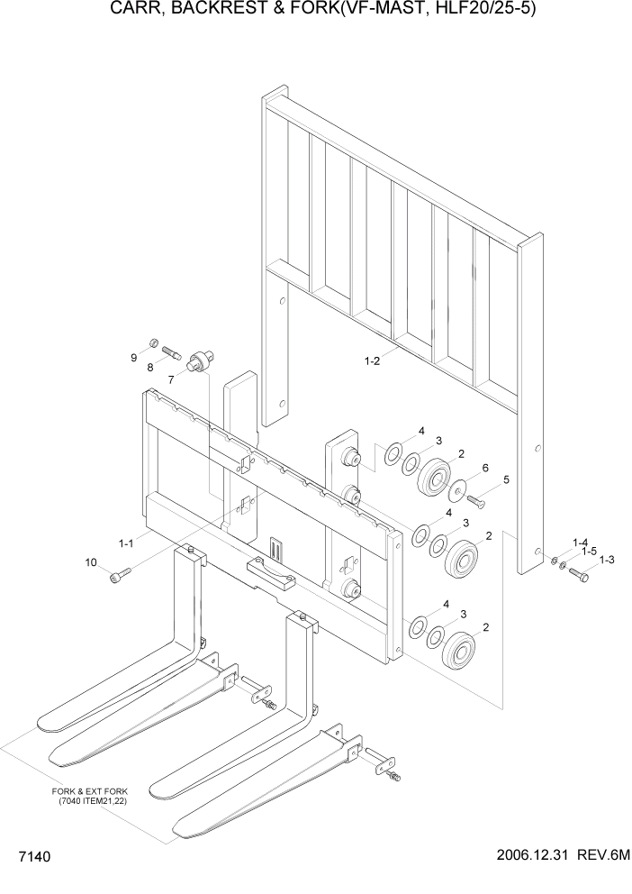 Схема запчастей Hyundai HLF20/HLF25/HLF30-5 - PAGE 7140 CARR,BACKREST & FORK(VF-MAST,HLF20/25-5) РАБОЧЕЕ ОБОРУДОВАНИЕ