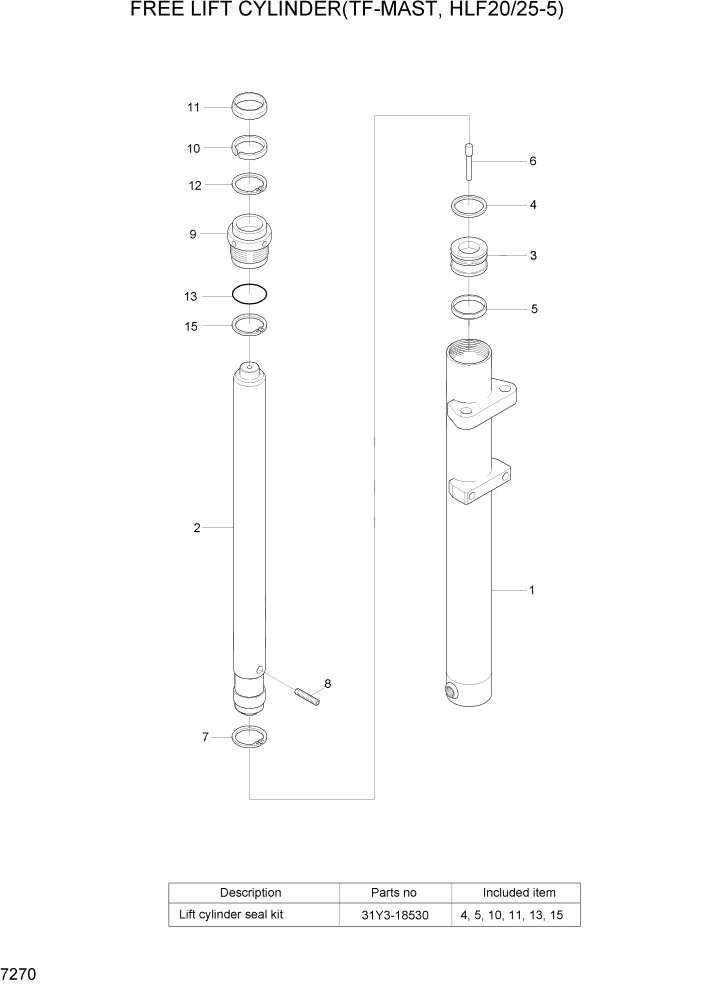 Схема запчастей Hyundai HLF20/HLF25/HLF30-5 - PAGE 7270 FREE LIFT CYLINDER(TF-MAST,HLF20/25-5) РАБОЧЕЕ ОБОРУДОВАНИЕ