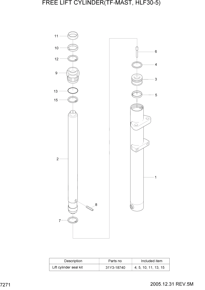 Схема запчастей Hyundai HLF20/HLF25/HLF30-5 - PAGE 7271 FREE LIFT CYLINDER(TF-MAST,HLF30-5) РАБОЧЕЕ ОБОРУДОВАНИЕ