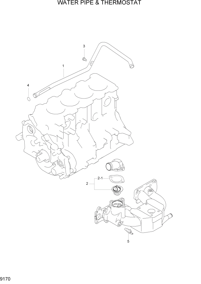 Схема запчастей Hyundai HLF20/HLF25/HLF30-5 - PAGE 9170 WATER PIPE & THERMOSTAT ДВИГАТЕЛЬ БАЗА