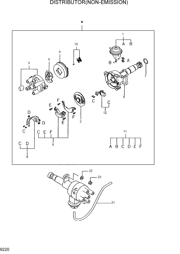 Схема запчастей Hyundai HLF20/HLF25/HLF30-5 - PAGE 9220 DISTRIBUTOR(NON-EMISSION) ДВИГАТЕЛЬ БАЗА