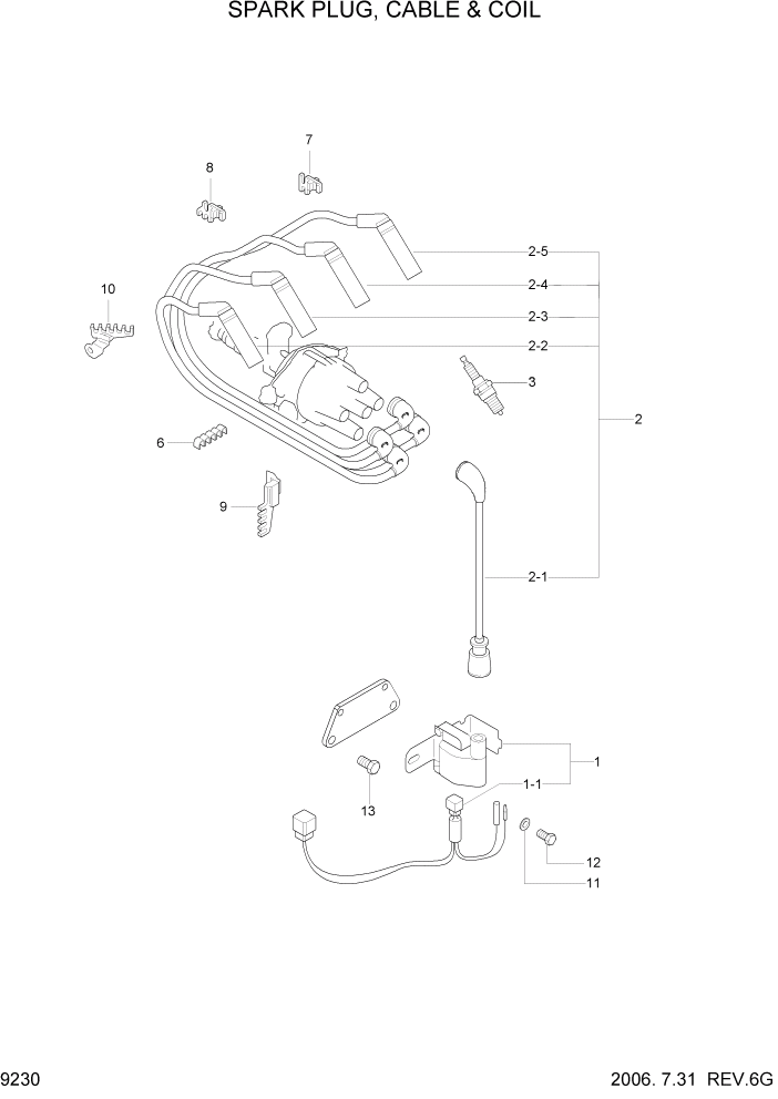 Схема запчастей Hyundai HLF20/HLF25/HLF30-5 - PAGE 9230 SPARK PLUG, CABLE & COIL ДВИГАТЕЛЬ БАЗА