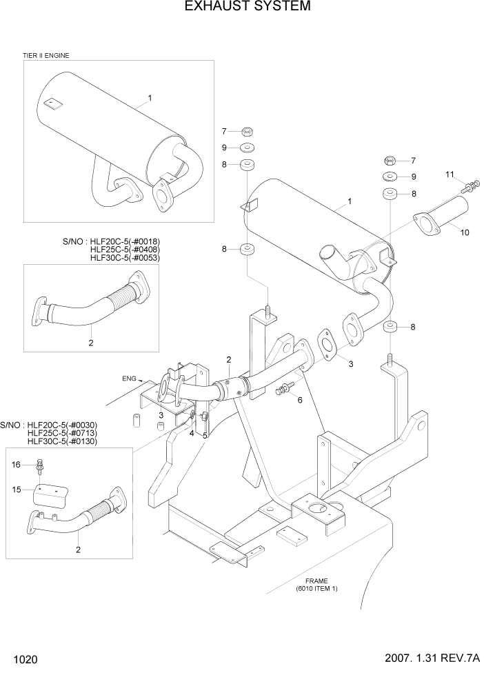 Схема запчастей Hyundai HLF20/HLF25/HLF30C-5 - PAGE 1020 EXHAUST SYSTEM СИСТЕМА ДВИГАТЕЛЯ