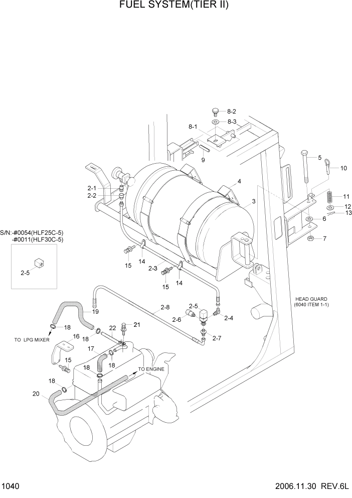 Схема запчастей Hyundai HLF20/HLF25/HLF30C-5 - PAGE 1040 FUEL SYSTEM(TIER II) СИСТЕМА ДВИГАТЕЛЯ