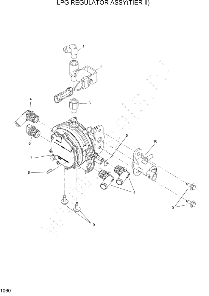 Схема запчастей Hyundai HLF20/HLF25/HLF30C-5 - PAGE 1060 LPG REGULATOR ASSY(TIER II) СИСТЕМА ДВИГАТЕЛЯ