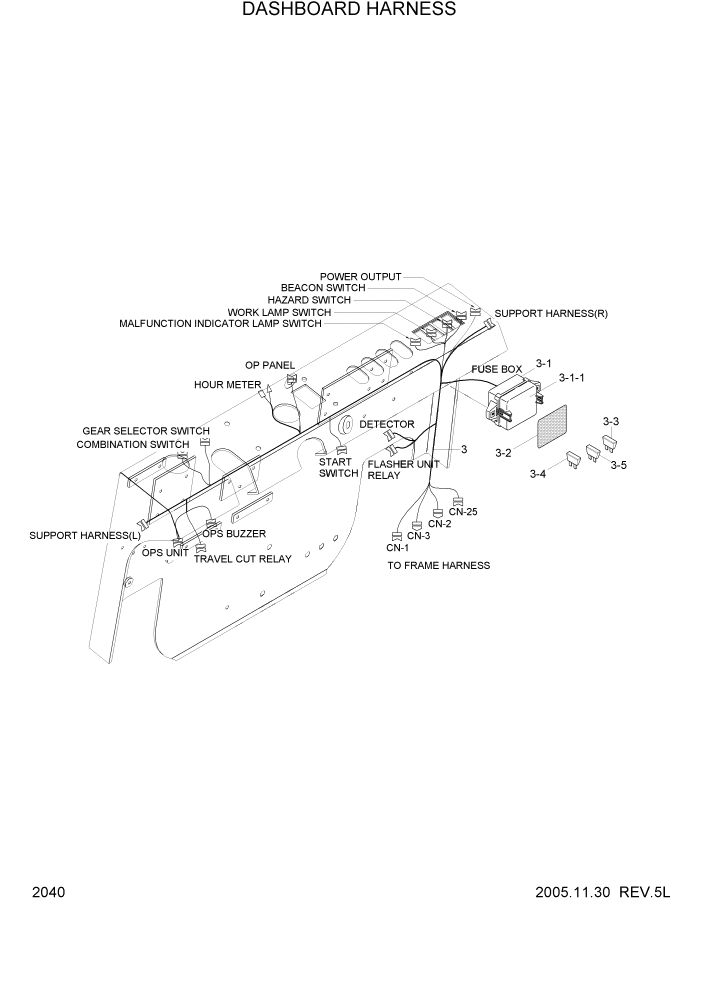 Схема запчастей Hyundai HLF20/HLF25/HLF30C-5 - PAGE 2040 DASHBOARD HARNESS ЭЛЕКТРИЧЕСКАЯ СИСТЕМА