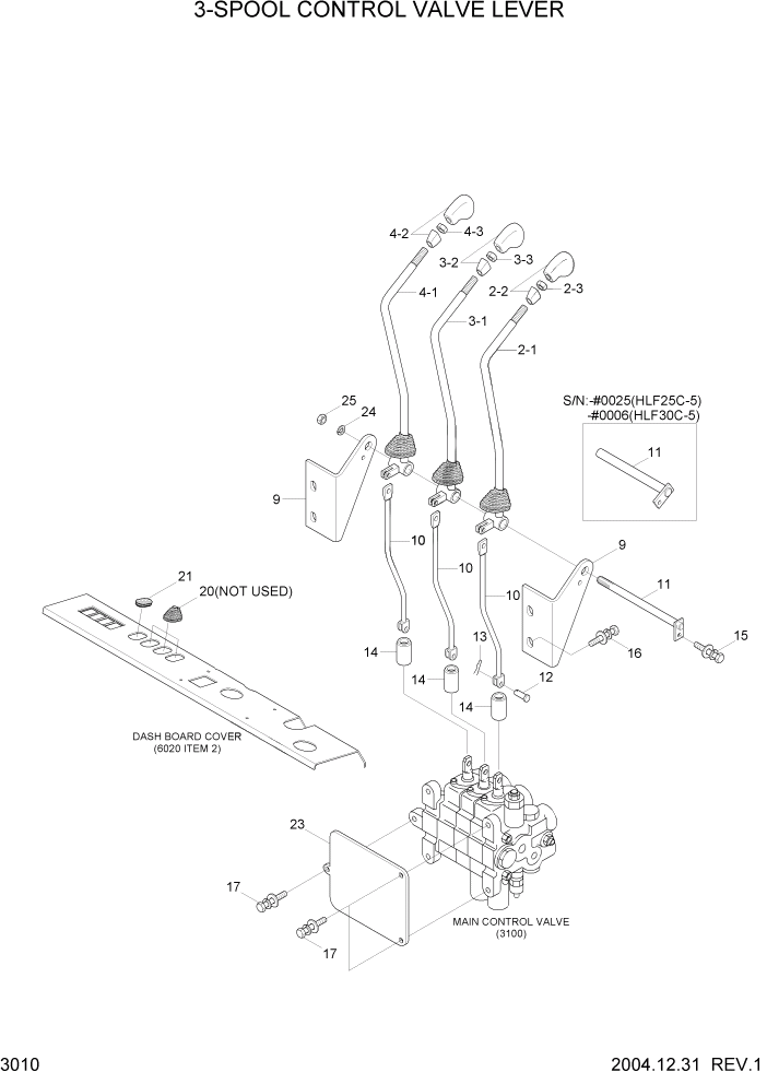 Схема запчастей Hyundai HLF20/HLF25/HLF30C-5 - PAGE 3010 3-SPOOL CONTROL VALVE LEVER ГИДРАВЛИЧЕСКАЯ СИСТЕМА