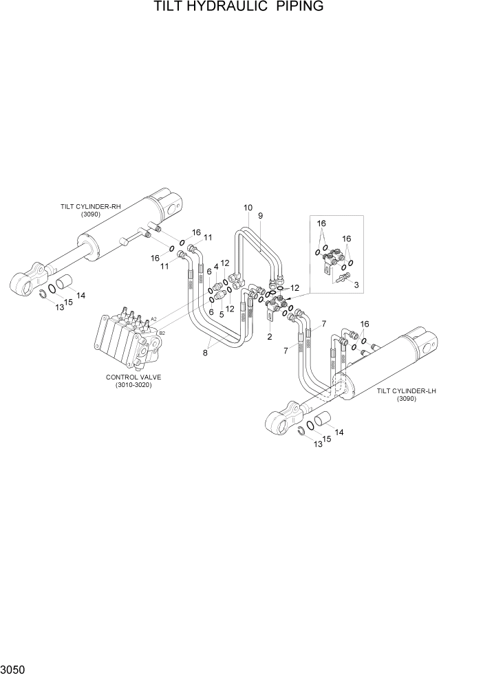 Схема запчастей Hyundai HLF20/HLF25/HLF30C-5 - PAGE 3050 TILT HYDRAULIC PIPING ГИДРАВЛИЧЕСКАЯ СИСТЕМА