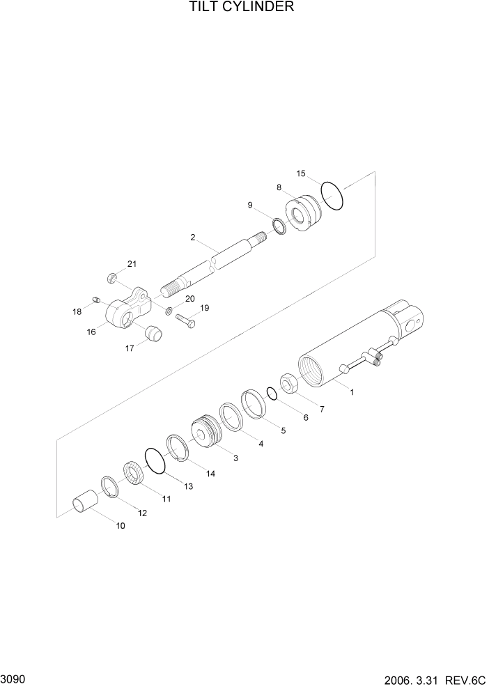 Схема запчастей Hyundai HLF20/HLF25/HLF30C-5 - PAGE 3090 TILT CYLINDER ГИДРАВЛИЧЕСКАЯ СИСТЕМА