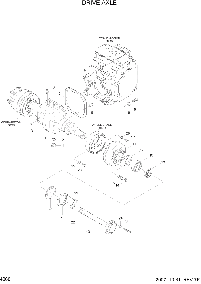 Схема запчастей Hyundai HLF20/HLF25/HLF30C-5 - PAGE 4060 DRIVE AXLE СИЛОВАЯ СИСТЕМА