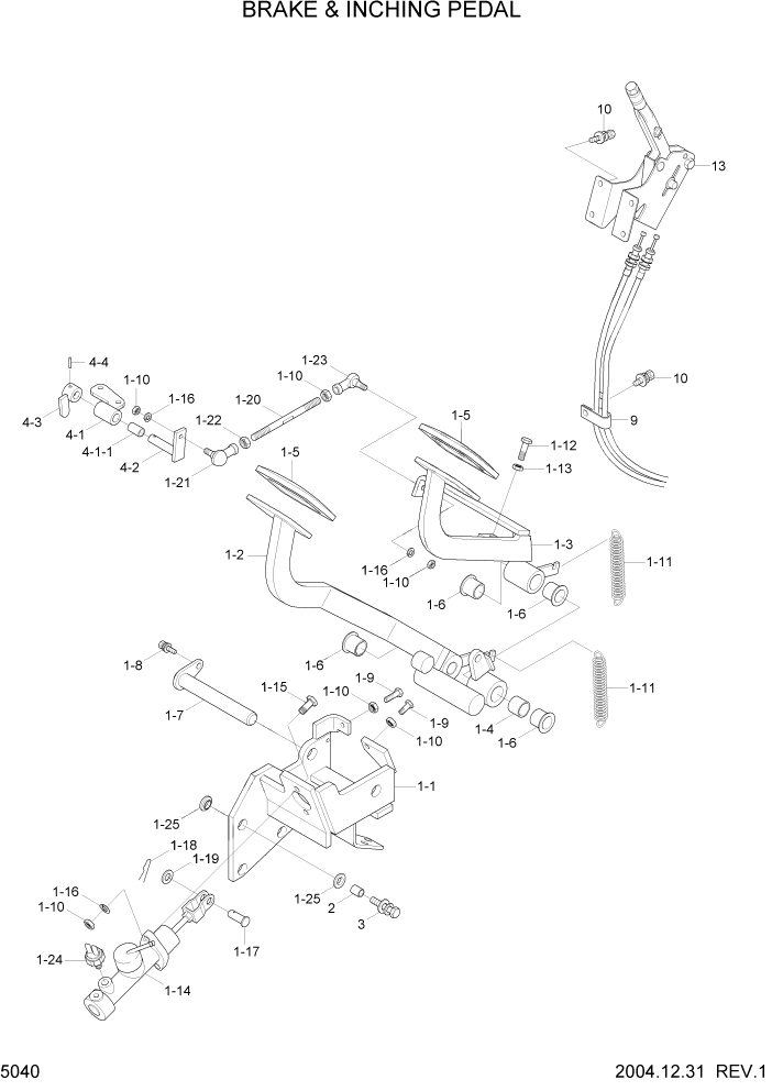 Схема запчастей Hyundai HLF20/HLF25/HLF30C-5 - PAGE 5040 BRAKE & INCHING PEDAL СИСТЕМА УПРАВЛЕНИЯ