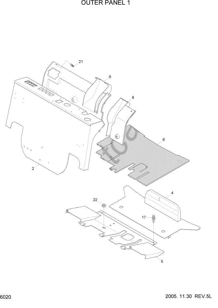 Схема запчастей Hyundai HLF20/HLF25/HLF30C-5 - PAGE 6020 OUTER PANEL 1 СТРУКТУРА