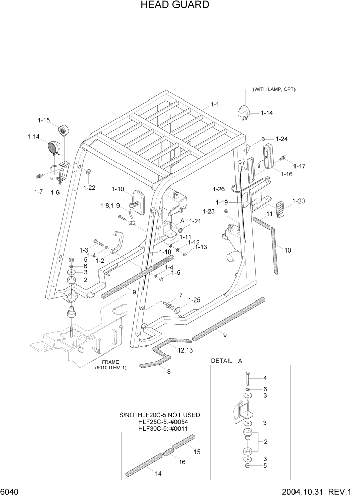 Схема запчастей Hyundai HLF20/HLF25/HLF30C-5 - PAGE 6040 HEAD GUARD СТРУКТУРА