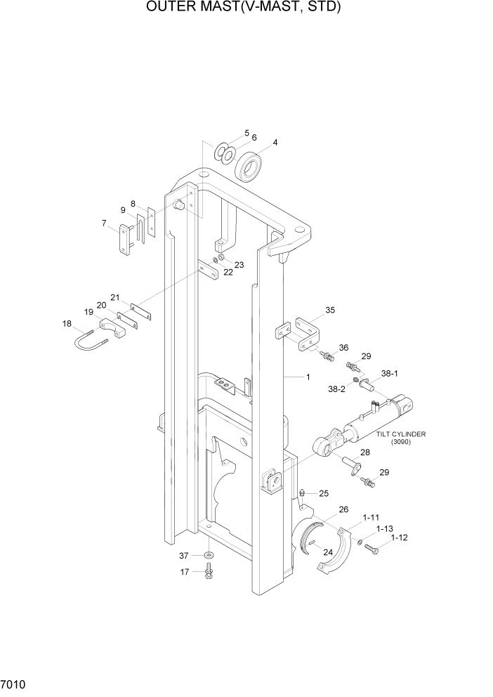 Схема запчастей Hyundai HLF20/HLF25/HLF30C-5 - PAGE 7010 OUTER MAST(V-MAST, STD) РАБОЧЕЕ ОБОРУДОВАНИЕ