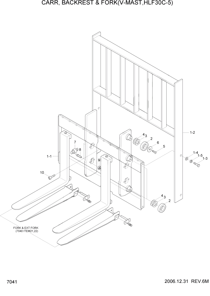 Схема запчастей Hyundai HLF20/HLF25/HLF30C-5 - PAGE 7041 CARR,BACKREST & FORK(V-MAST,HLF30C-5) РАБОЧЕЕ ОБОРУДОВАНИЕ