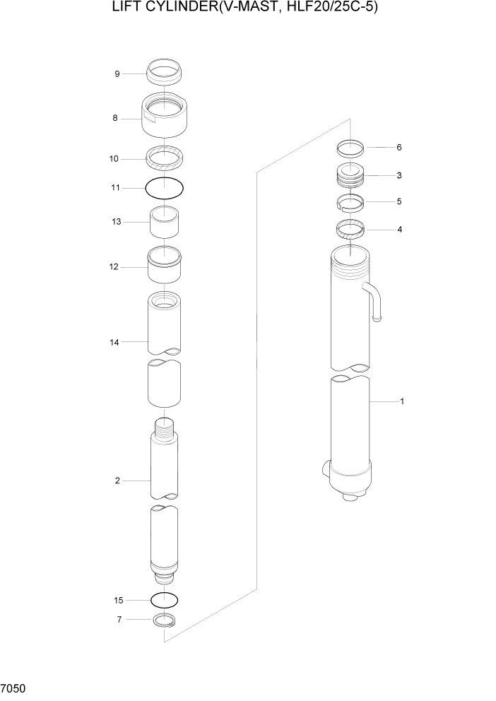 Схема запчастей Hyundai HLF20/HLF25/HLF30C-5 - PAGE 7050 LIFT CYLINDER(V-MAST,HLF20/25C-5) РАБОЧЕЕ ОБОРУДОВАНИЕ