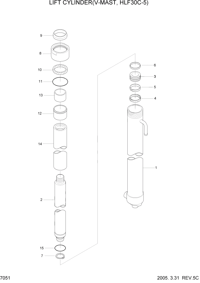 Схема запчастей Hyundai HLF20/HLF25/HLF30C-5 - PAGE 7051 LIFT CYLINDER(V-MAST,HLF30C-5) РАБОЧЕЕ ОБОРУДОВАНИЕ