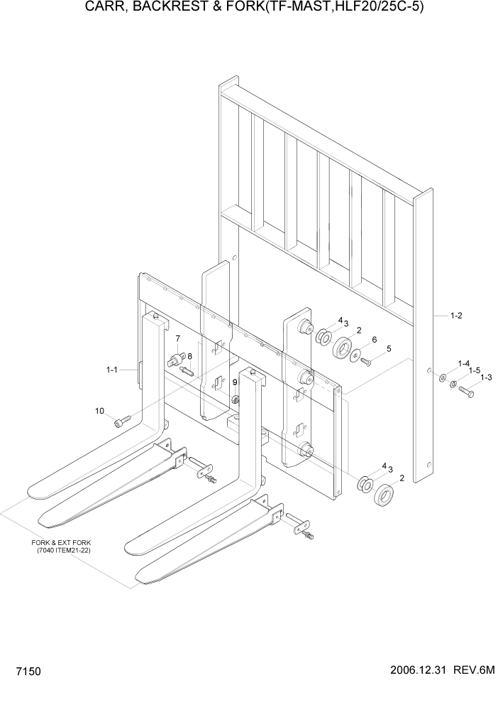 Схема запчастей Hyundai HLF20/HLF25/HLF30C-5 - PAGE 7150 CARR,BACKREST & FORK(TF-MAST,HLF20/25C-5 РАБОЧЕЕ ОБОРУДОВАНИЕ