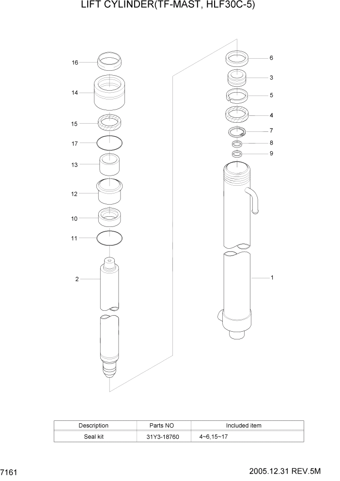 Схема запчастей Hyundai HLF20/HLF25/HLF30C-5 - PAGE 7161 LIFT CYLINDER(TF-MAST,HLF30C-5) РАБОЧЕЕ ОБОРУДОВАНИЕ