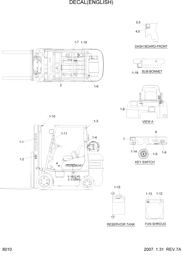 Схема запчастей Hyundai HLF20/HLF25/HLF30C-5 - PAGE 8010 DECAL(ENGLISH) ДРУГИЕ ЧАСТИ